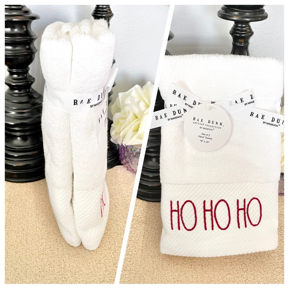NWT Rae Dunn SET OF 2 HO HO HO Bathroom Hand Towels